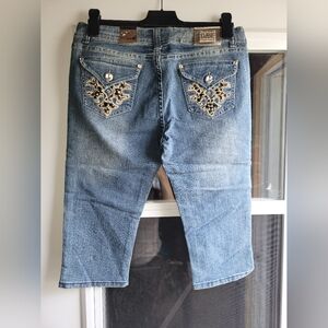 Women's Light Blue Denim Embellished Capris